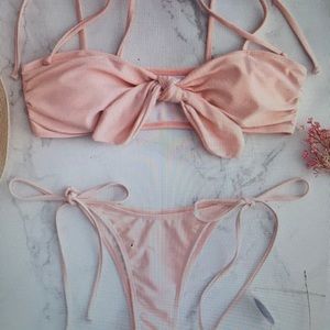 tie front string bikini set - pink